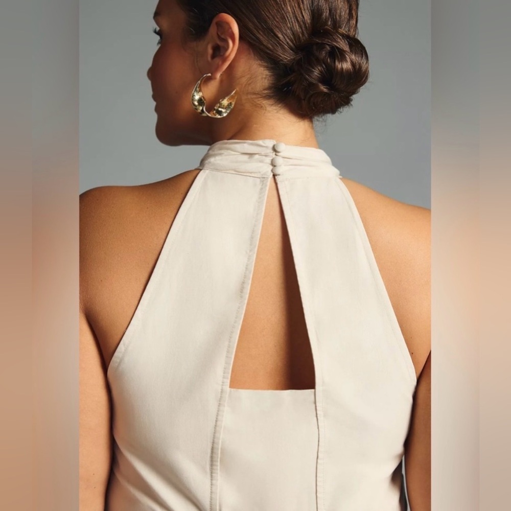 Anthropologie Cream Halter Tiered Midi Dress NwT - Picture 3 of 7
